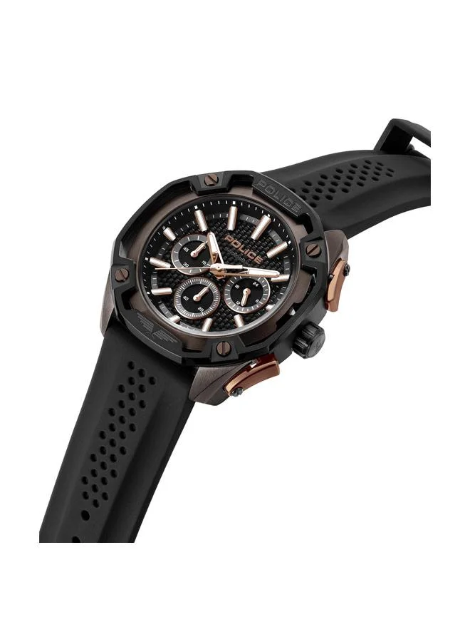 بوليس Centurian Black Dial Silicone Strap Chronograph Watch for Men, 46mm